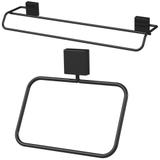 Kit Toalheiro 45cm reto e Toalheiro Argola Aço Cor Preta - Future