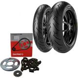 Kit Transmissão + Par Pneu Cb 300 140/70r17 + 110/70R17 Tl Diablo Rosso II Pirelli - Pirelli e dia-frag