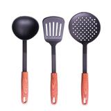 Kit Utensilios Cozinha Preto Cabo Soft Touch Marrom 3 peças - Mta