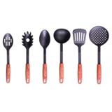 Kit Utensilios Cozinha Preto Cabo Soft Touch Marrom 6 peças - Mta