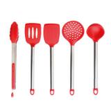 Kit Utensílios Cozinha Vermelho Talheres Silicone 5 Peças - Mta