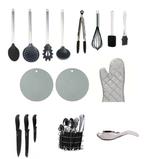 Kit Utensílios De Cozinha Colheres De Silicone Comple + Luva - Clink