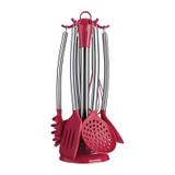 Kit Utensílios de Silicone + Inox 7 Peças Vermelho Euro