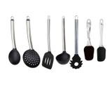 Kit Utensílios De Silicone Preto Com Cabo Inox E Cabo Acrílico 7 Peças - Jfz