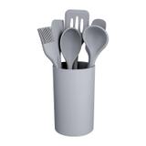 Kit Utensílios de Silicone + Suporte 7 Peças Cinza Euro
