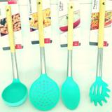 Kit Utensilios de Silicone Verde Claro 4 Peças - Wellmix home