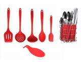 Kit Utensílios De Silicone Vermelho + Talheres - Clink