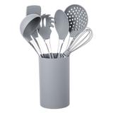 Kit Utensílios Euro Home 7 Peças Silicone Com Cabo Acrílico Cinza