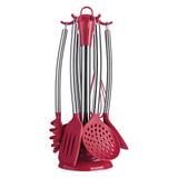 Kit Utensílios Euro Home 7 Peças Silicone Com Cabo Inox Vermelho