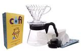 kit v60 02 hario com jarra de vidro e 100 filtros