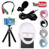 Kit Youtuber Microfone De Lapela Para Celular Smartphone + Flash Led Anel Recarregável + Mini Tripé - Negocio de gênio