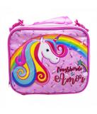 Lancheira Rosa Quadrada Unicórnio 23X19cm - Produtos infinity presentes