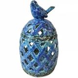 Lanterna pote de ceramica azul- 16x26 cm - Btc decor