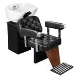 Lavatório Dubai Barber com Descanso de Pernas - Cuba de Porcelana - Estrutura Preta - Tera móveis