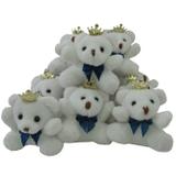 Lembrancinha Chaveiro Urso - Branco Com Laço Azul Marinho e Coroa - Nita baby