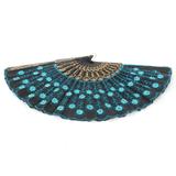 Leque Preto com Bordado - Azul Claro - Carnaval