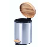 Lixeira com Pedal 5 Litros Inox com Bambu - A/CASA