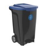 Lixeira em plastico t-force preto e azul 100 litros com rodas - Tramontina