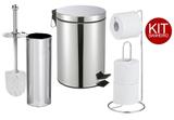 Lixeira Inox 5L Pedal + Escova Sanitária + Suporte de Papel Higiêncio - Dcora