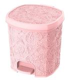 Lixeira oval com decoração floral em alto relevo e com pedal rosa 8l - Uninjet