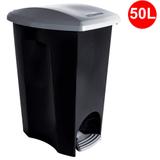 Lixeira Plástica Retangular com Pedal 50 Litros cor Preta com Tampa Prata Ref. 3497 - Plasutil