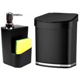Lixeira Preta Para Cozinha + Dispenser Detergente Para Pia - Ftmt
