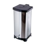 Lixeira Quadrada Inox Com Pedal Esfera - Tampa Plástica 25L - Aldinox