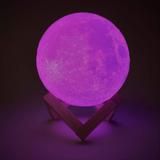 Luminária Lua Cheia 10 cm 3d Abajur Led Relevo - Rosa - Coisaria