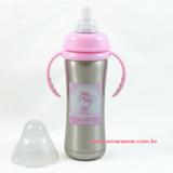 Mamadeira inox boca larga 200ml rosa - momo