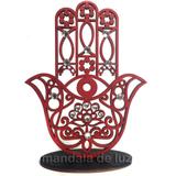 Mão de Hamsá na Base Mini Vermelho Mdf 9,5cm - Mandala de luz