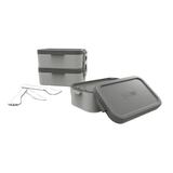 Marmita Bento Box Dupla Com Talheres Cinza Primacor Anodilar