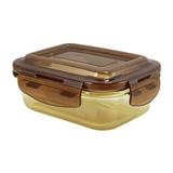 Marmita pote de vidro com tampa e trava hermética 400ml retangular jacki design marrom