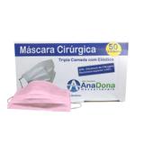 Máscara Descartável Tripla com Elástico Rosa 50un Ana Dona