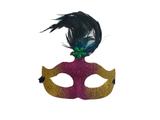 Máscara Halloween Gliter Penas Naturais Cor Lilás / Dourado - Portexx