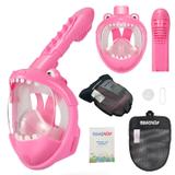 Máscara Mergulho Snorkel Full Face Infantil Crocodilo Rosa Brastoy