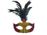 Máscara para baile Penas Naturais Cor Dourado / Vermelho - Portexx