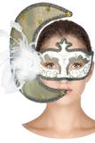 Máscara Veneziana - Meia Lua Branca Ouro - Carnaval