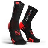 Meia de compressao compressport v3.0 cano medio para bike preta e vermelha