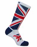 Meia fm ciclismo de compressao cano medio bandeira inglaterra branco e azul