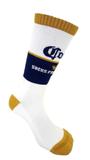 Meia fm ciclismo de compressao cano medio coroa branca e azul