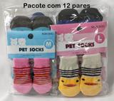 Meias Pets Sortidos Para Cachorro Sapatinhos Antiderrapantes -12 Kits Com 04 Meias Atacado - Happy pet