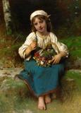 Menina com Cesto de Flores - Léon Perrault - Tela 30x41 Para Quadro - Santhatela