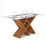 Mesa 6 Lugares com Tampo de Vidro Duomo 1700x900x45mm DJ Móveis Carvalho Americano Off White