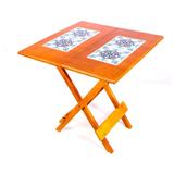 Mesa dobrável com azulejo portuguesa - 70 x 70cm - mel - Espacio móveis bar