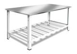 Mesa Manipulação de Alimentos Tampo em Aço Inox com Pés e Paneleiros Reforçados 190x90 - Cristal aço