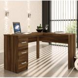 Mesa para Escritório em L 3 Gavetas Fênix Politorno New Avelã