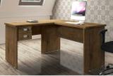 Mesa Para Pc Em L Marrom de Madeira Espaçosa Com 2 Gavetas e 1 Chave Tampo Grosso - Jequitibá - Ja móveis