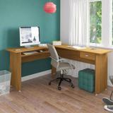 Mesa Para Pc Em L Marrom Espaçosa Com Gaveta Corrediça Metálica e Com Suporte para Teclado - Artely