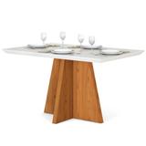 Mesa Parma Tampo Chanfrado de Madeira com Vidro Pintado 1400 x 900 4 Lugares DJ Móveis Carvalho Americano Off White