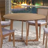 Mesa redonda belle em madeira de eucalipto e tampo mdf laminado com carvalho - champagne - Seiva